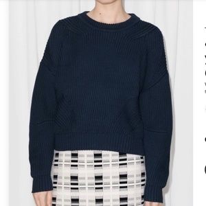 & Other Stories Navy Blue Cropped Knit Ribbed Sweater